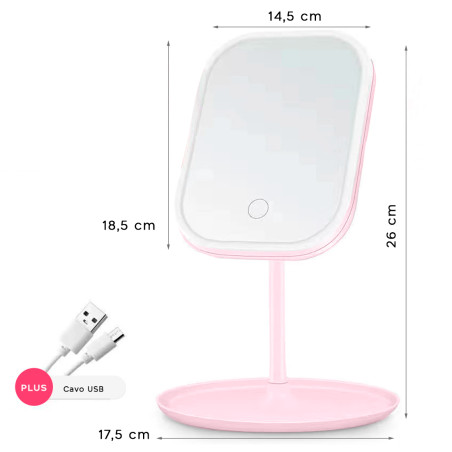 Specchio Cosmetico Illuminato Luce LED Touch per Trucco da Tavolo Ricaricabile