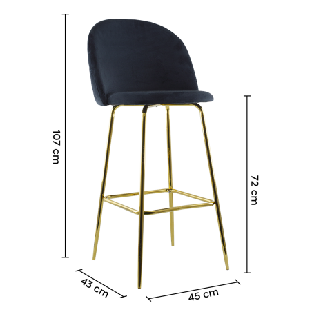 Sgabello in Velluto GRETA Struttura Color Oro con Schienale e Poggiapiedi