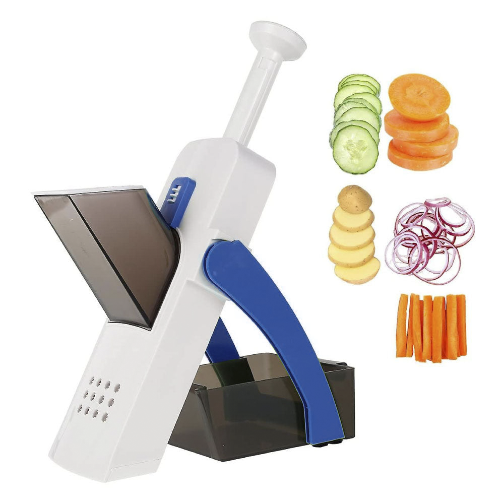 Mandolina da Cucina Affettaverdure Patate Manuale Multifunzione Lame in Acciaio Blu