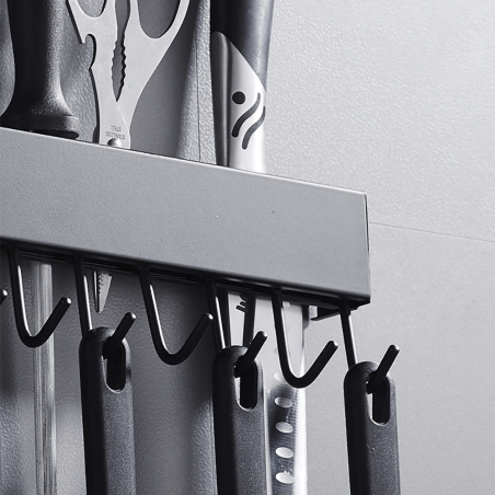 Portacoltelli da Parete 40cm Acciaio Nero Multiuso Gancio per Utensili da Cucina