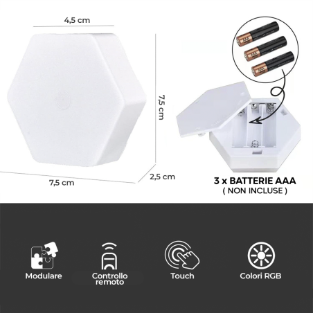 Luce LED Esagonali RGB 3pz Lampade Faretti Applique Da Parete con Telecomando
