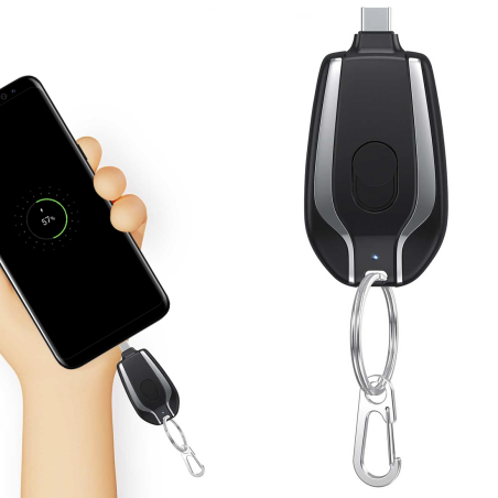 Portachiavi Powerbank 1500mAh Caricabatterie Emergenza Portatile Cavo USB-C