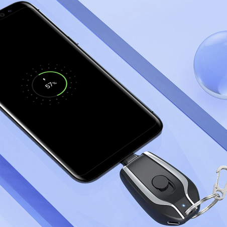 Portachiavi Powerbank 1500mAh Caricabatterie Emergenza Portatile Cavo USB-C