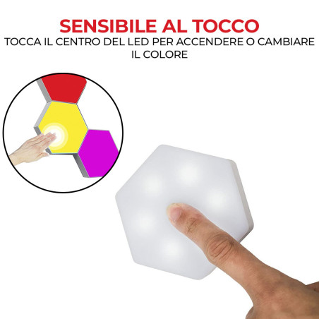 Luce LED Esagonali RGB 3pz Lampade Faretti Applique Da Parete con Telecomando