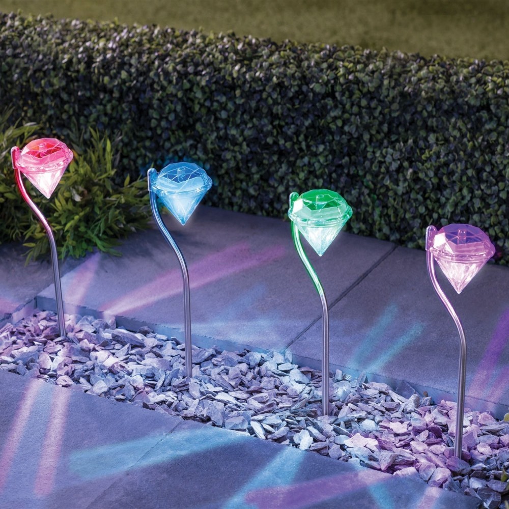 Lampada led rgb energia solare a forma di diamante segnapasso 