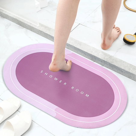Tappetino Doccia Antiscivolo ROSA Ovale 43x67cm Microfibra Assorbente per Bagno