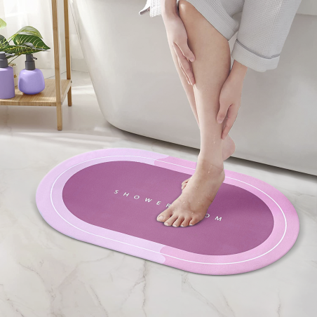 Tappetino Doccia Antiscivolo ROSA Ovale 43x67cm Microfibra Assorbente per Bagno