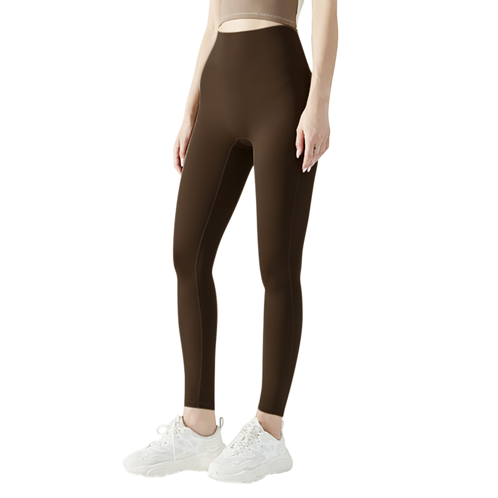 Image of Leggings Vita Alta Donna YALISHI Tessuto Elasticizzato Estivo Pantaloni Sportivo Marrone M/L052