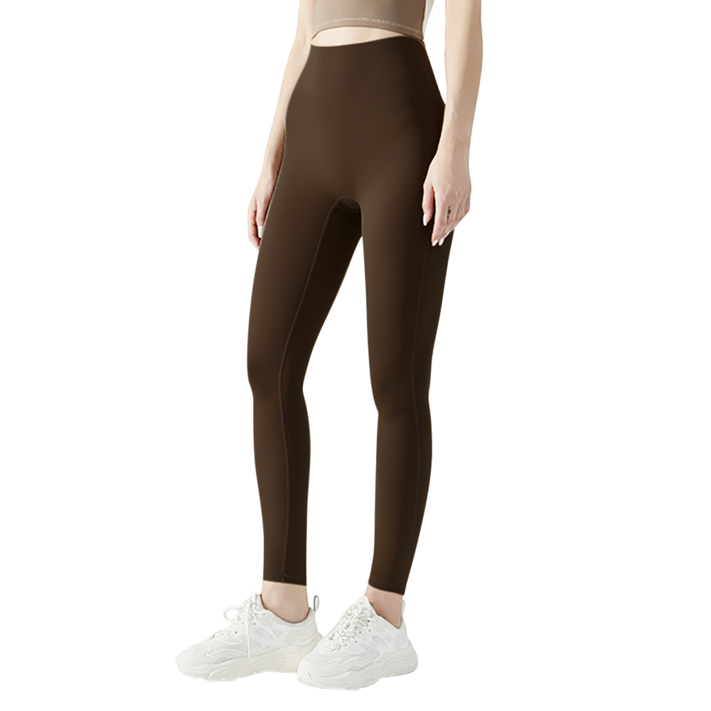 Image of Leggings Vita Alta Donna YALISHI Tessuto Elasticizzato Estivo Pantaloni Sportivo Marrone XS/S