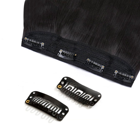 Extension 4 Clips Capelli Neri Mossi Lunghi 50cm Banda Capelli Finti Sintetica