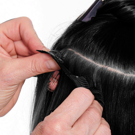 Extension 4 Clips Capelli Neri Mossi Lunghi 50cm Banda Capelli Finti Sintetica