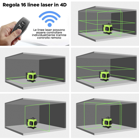 Livella Laser Verde a Croce 16 Linee Autolivellante 360° Orizzontale Verticale