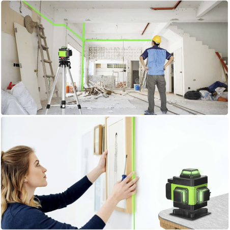 Livella Laser Verde a Croce 16 Linee Autolivellante 360° Orizzontale Verticale