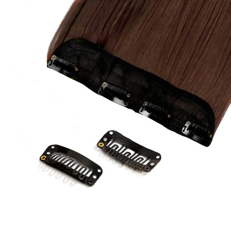 Extension 4 Clips Castano Scuro Mossi Lunghi 50cm Banda Capelli Finti Sintetica