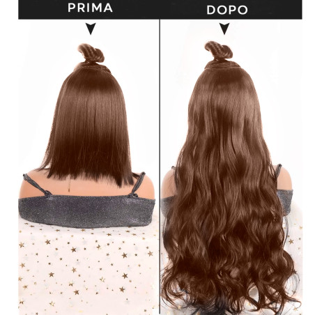 Extension 4 Clips Castano Scuro Mossi Lunghi 50cm Banda Capelli Finti Sintetica