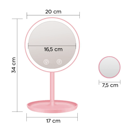 Specchio Cosmetico da Tavolo Luce LED Make Up con Ventilazione Ricaricabile USB