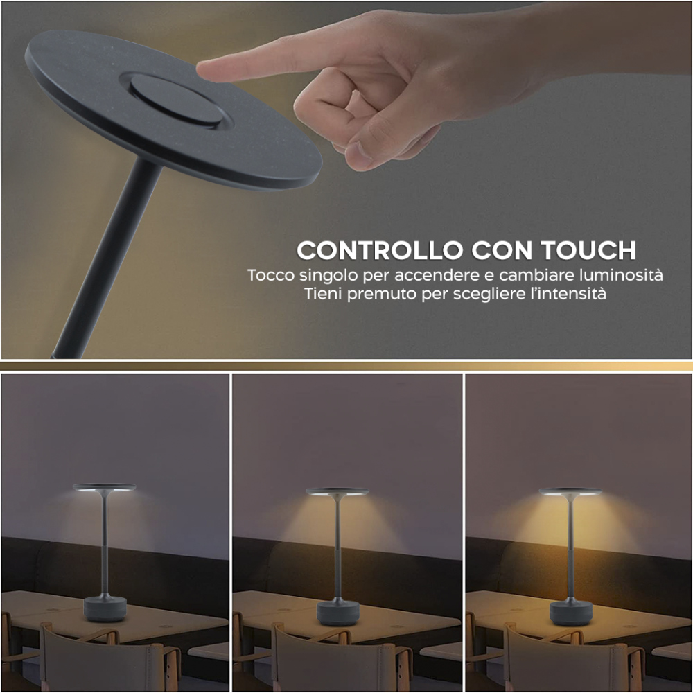 Lampada da Tavolo 5W Ricaricabile Touch Control...