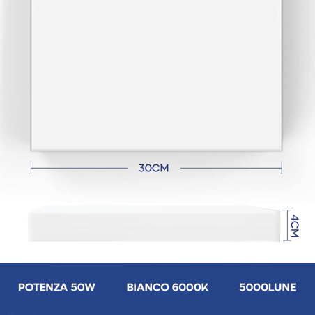 Plafoniera da Soffitto a LED 50W Luce Bianca 6000K Lampada Slim Quadrata Interno