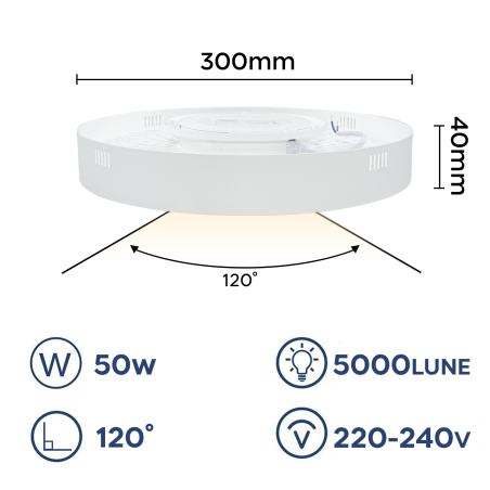 Plafoniera Lampada LED Orbita 50W Luce Bianca 6000K Applique Tonda Slim Interno