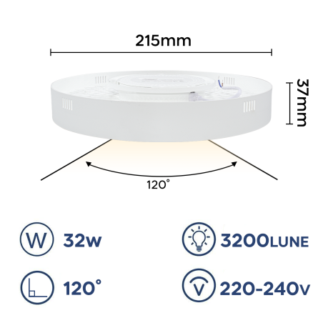 Plafoniera Lampada LED Orbita 32W Luce Bianca 6000K Applique Tonda Slim Interno