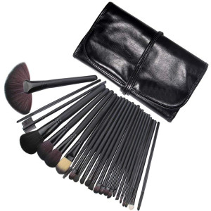 Set 24 Pennelli Make Up Professionali per Fondotinta e Ombretti con Custodia