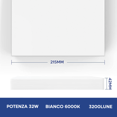 Plafoniera da Soffitto a LED 32W Luce Bianca 6000K Lampada Slim Quadrata Interno