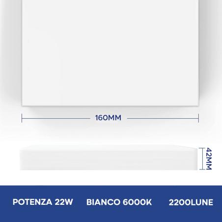Plafoniera da Soffitto a LED 22W Luce Bianca 6000K Lampada Slim Quadrata Interno