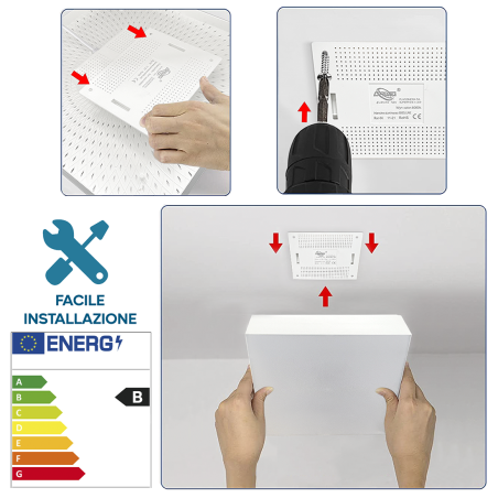 Plafoniera da Soffitto a LED 12W Luce Bianca 6000K Lampada Slim Quadrata Interno