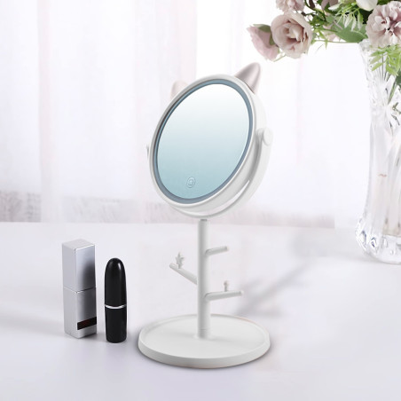 Specchio Make Up Cosmetico Luce LED da Tavolo con Porta Gioielli Ricaricabile