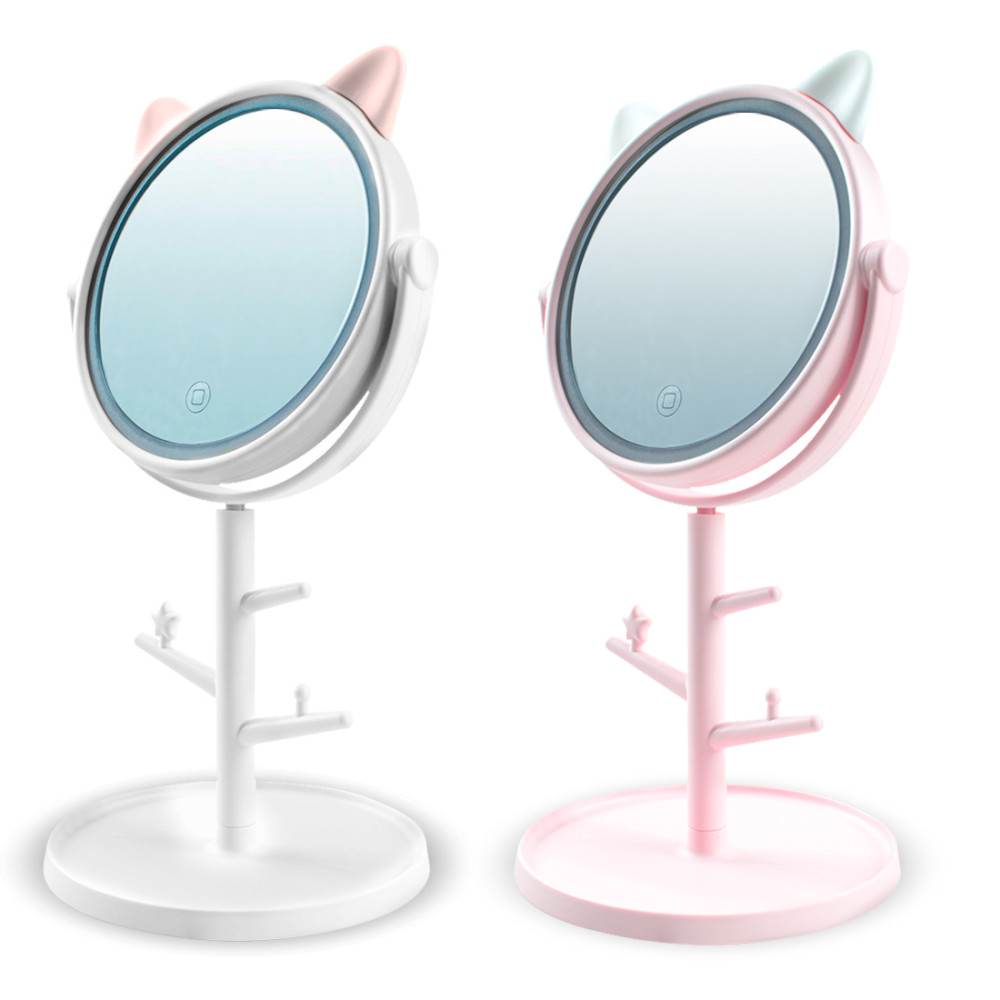 Specchio Make Up Cosmetico Luce LED da Tavolo con Porta Gioielli Ricaricabile