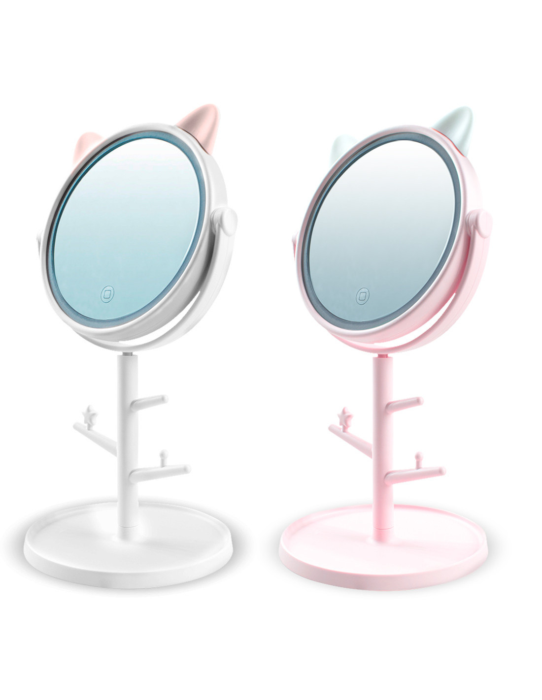 Specchio Make Up Cosmetico Luce LED da Tavolo con Porta Gioielli  Ricaricabile