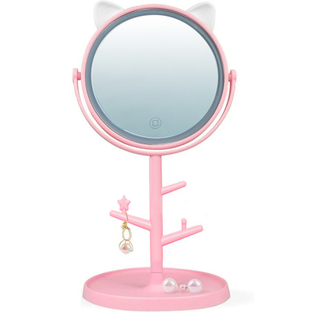 Specchio Make Up Cosmetico Luce LED da Tavolo con Porta Gioielli Ricaricabile