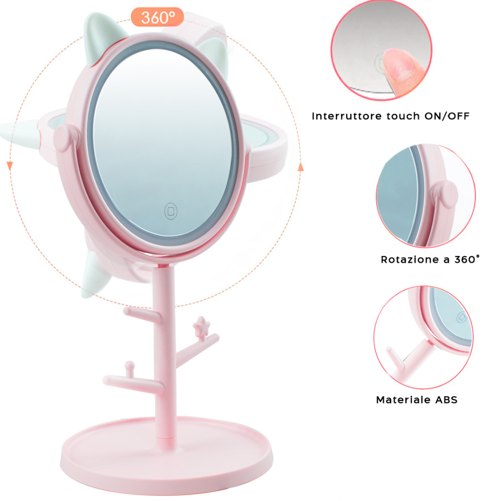Specchio Make Up Cosmetico Luce LED da Tavolo...