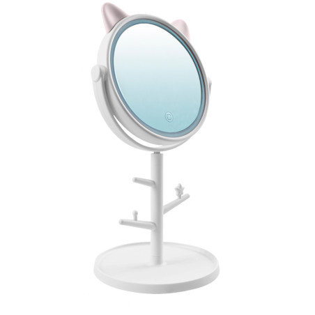 Specchio Make Up Cosmetico Luce LED da Tavolo con Porta Gioielli Ricaricabile