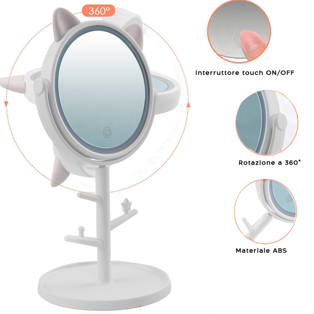 Specchio Make Up Cosmetico Luce LED da Tavolo...