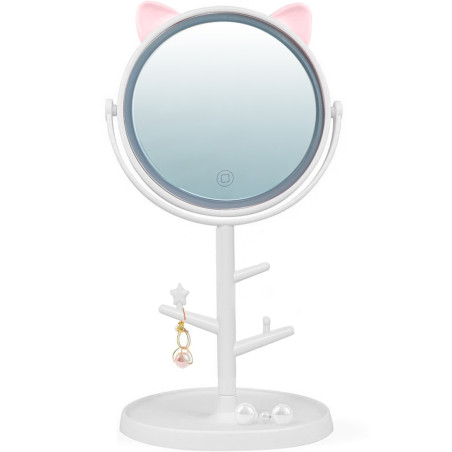 Specchio Make Up Cosmetico Luce LED da Tavolo con Porta Gioielli Ricaricabile