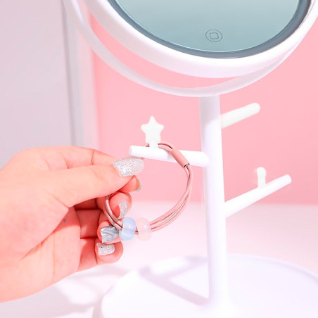 Specchio Make Up Cosmetico Luce LED da Tavolo con Porta Gioielli Ricaricabile