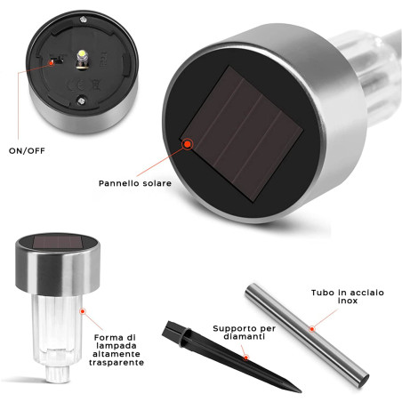 Lampada 1 led da 30 cm a energia solare segnapasso da giardino IP 44
