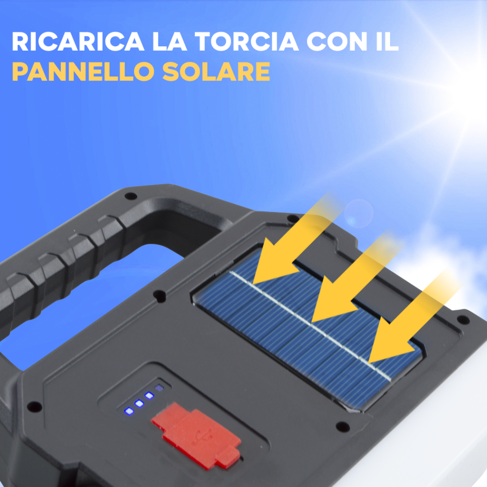 Torcia LED Portatile Strobo Ricarica Solare...