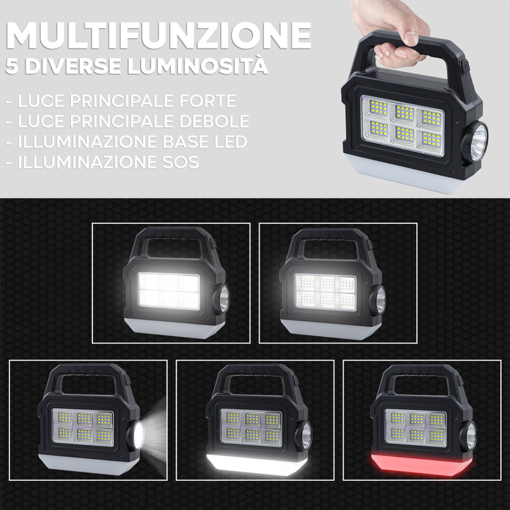 Torcia LED Portatile Strobo Ricarica Solare...