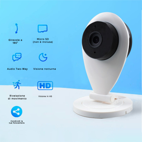 Telecamera Videosorveglianza IP Camera HD Wi-Fi P2P Controllo Remoto Smartphone