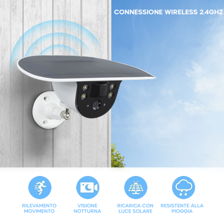 Telecamera Ricarica Solare Wi-Fi Per Esterni Infrarossi Wireless Controllo APP