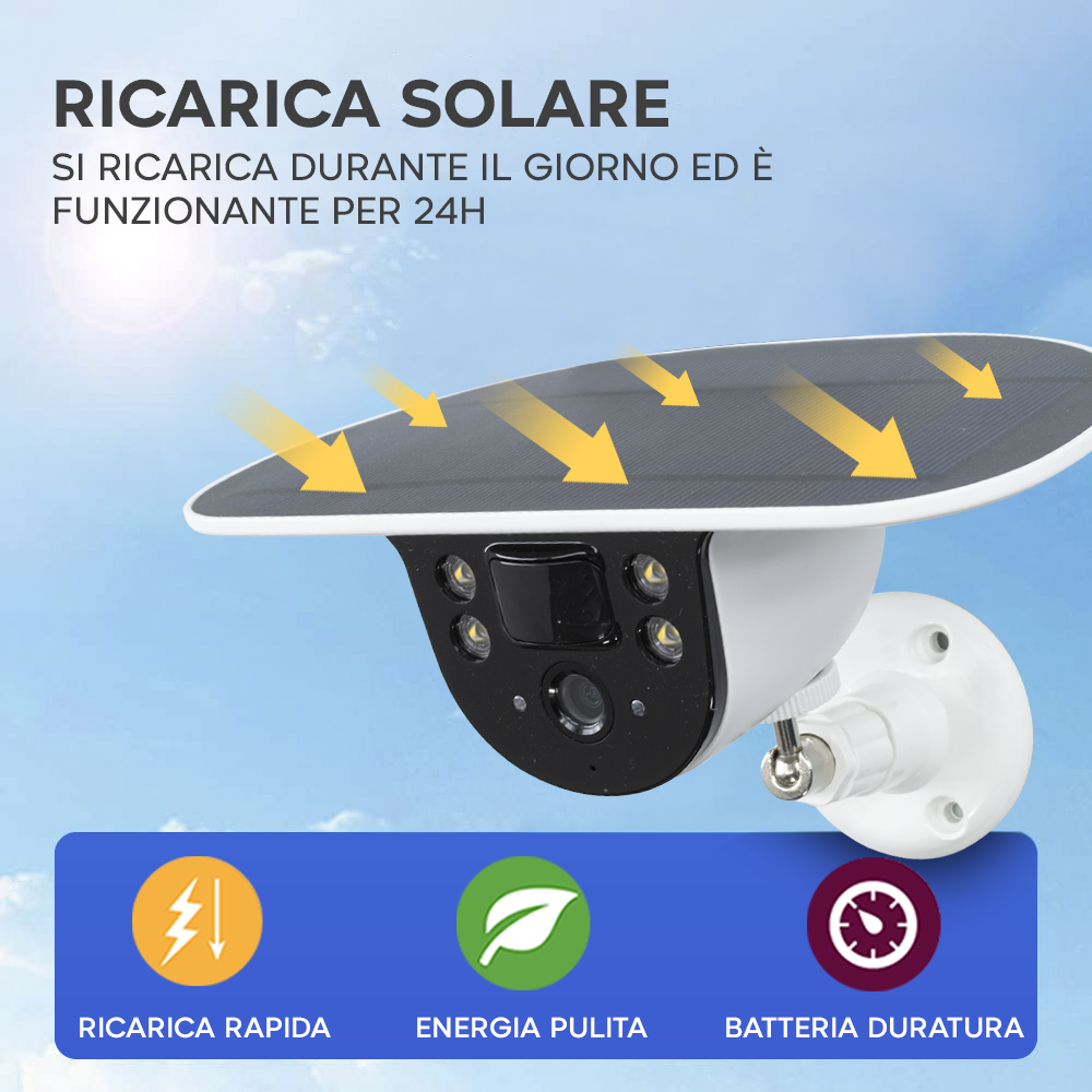 Telecamera Ricarica Solare Wi-Fi Per Esterni...