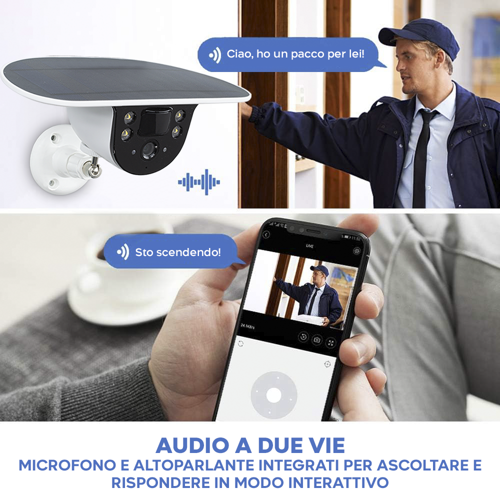 Telecamera Ricarica Solare Wi-Fi Per Esterni...