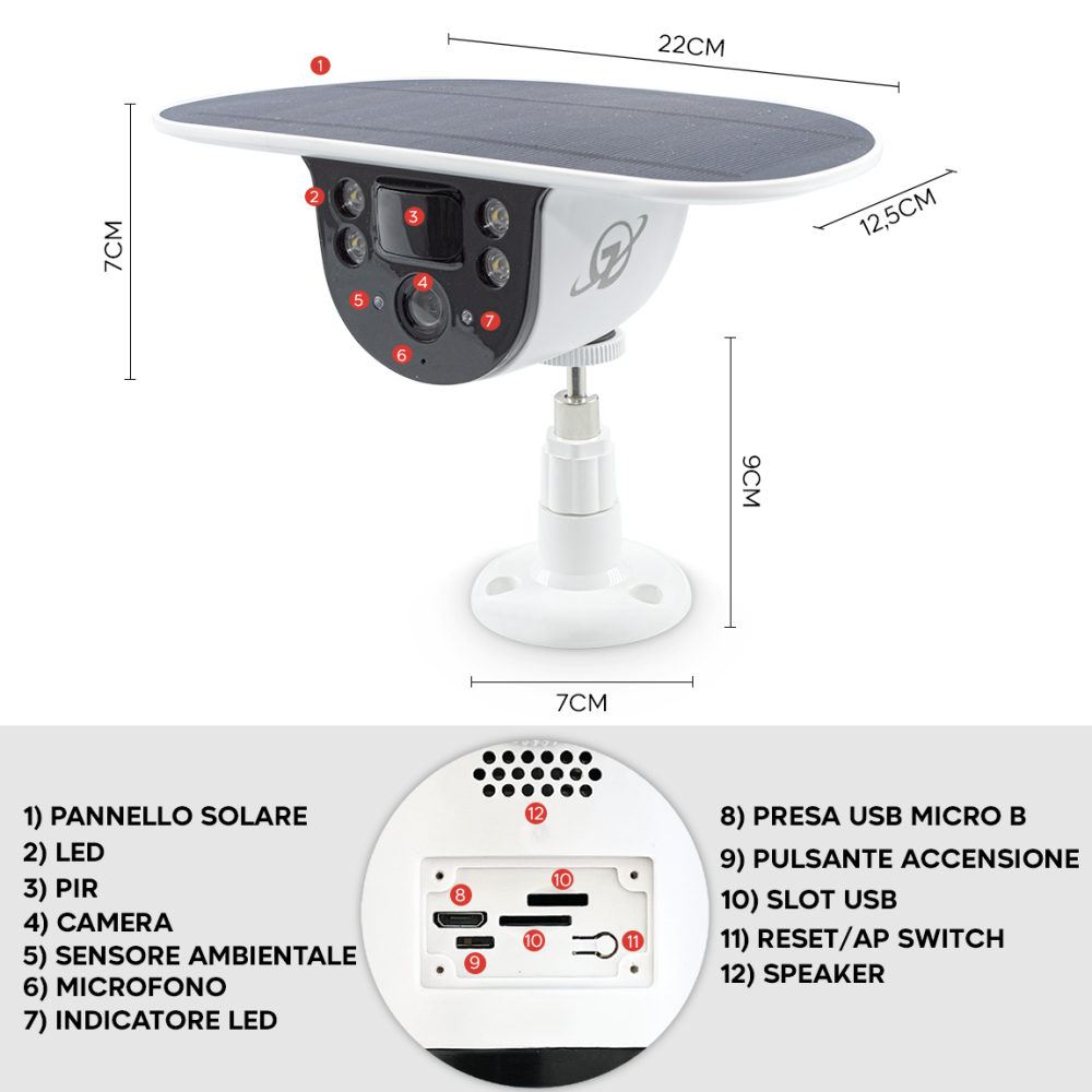 Telecamera Ricarica Solare Wi-Fi Per Esterni...