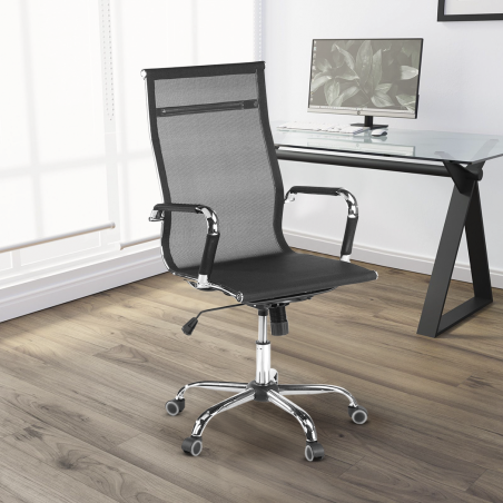 Poltrona Presidenziale RENZO Sedia Ufficio Schienale Alto a Rete con Braccioli