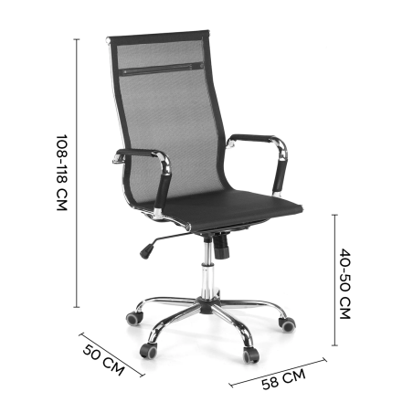 Poltrona Presidenziale RENZO Sedia Ufficio Schienale Alto a Rete con Braccioli