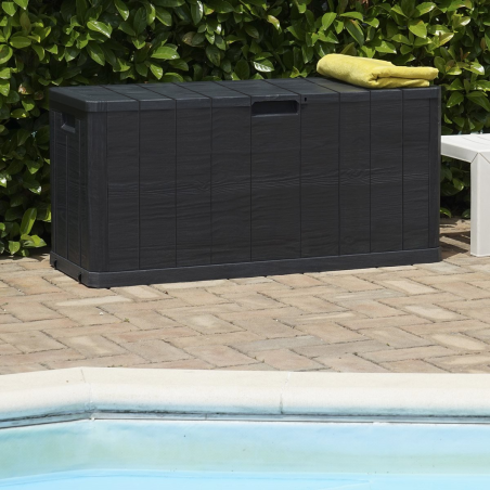 Baule Contenitore Cassapanca in Resina Effetto Legno da Giardino 117.5x45x56 cm