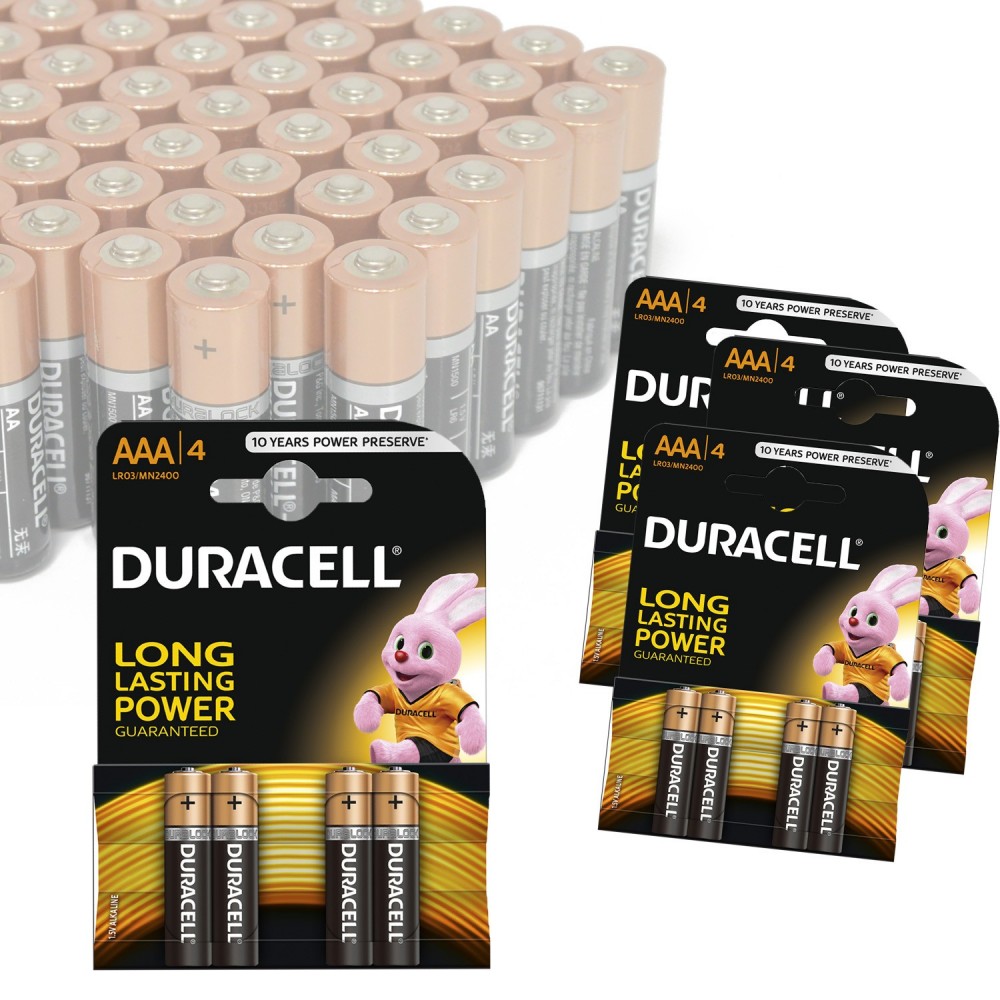 Pack da 16 o 32 mini stilo AAA Duracell long lasting durablock alcaline MN2400