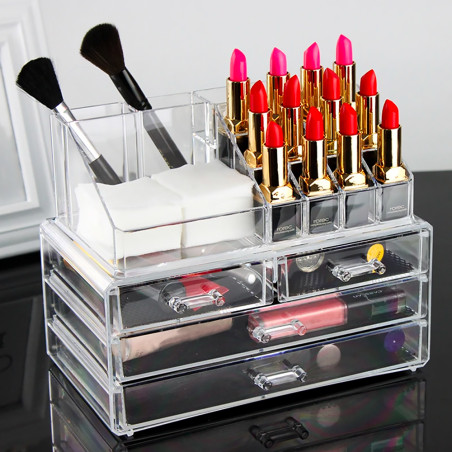 Organizer Trasparente Porta Trucco 20 Scomparti Box Per Cosmetici 17.5x22.5x13.5